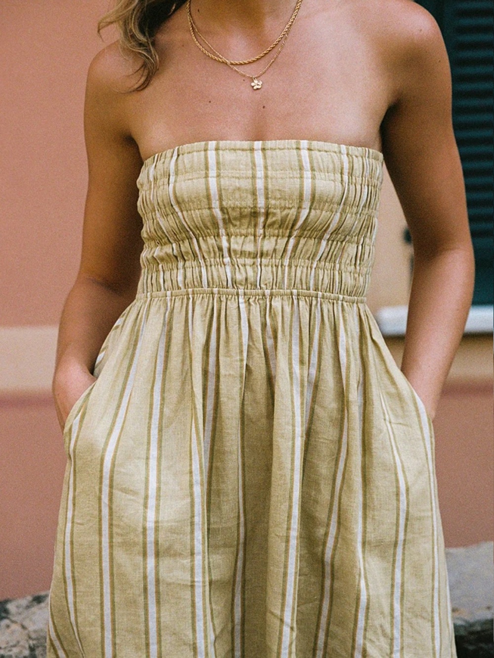 Ghanda Strapless Beach Striped Mini Dress